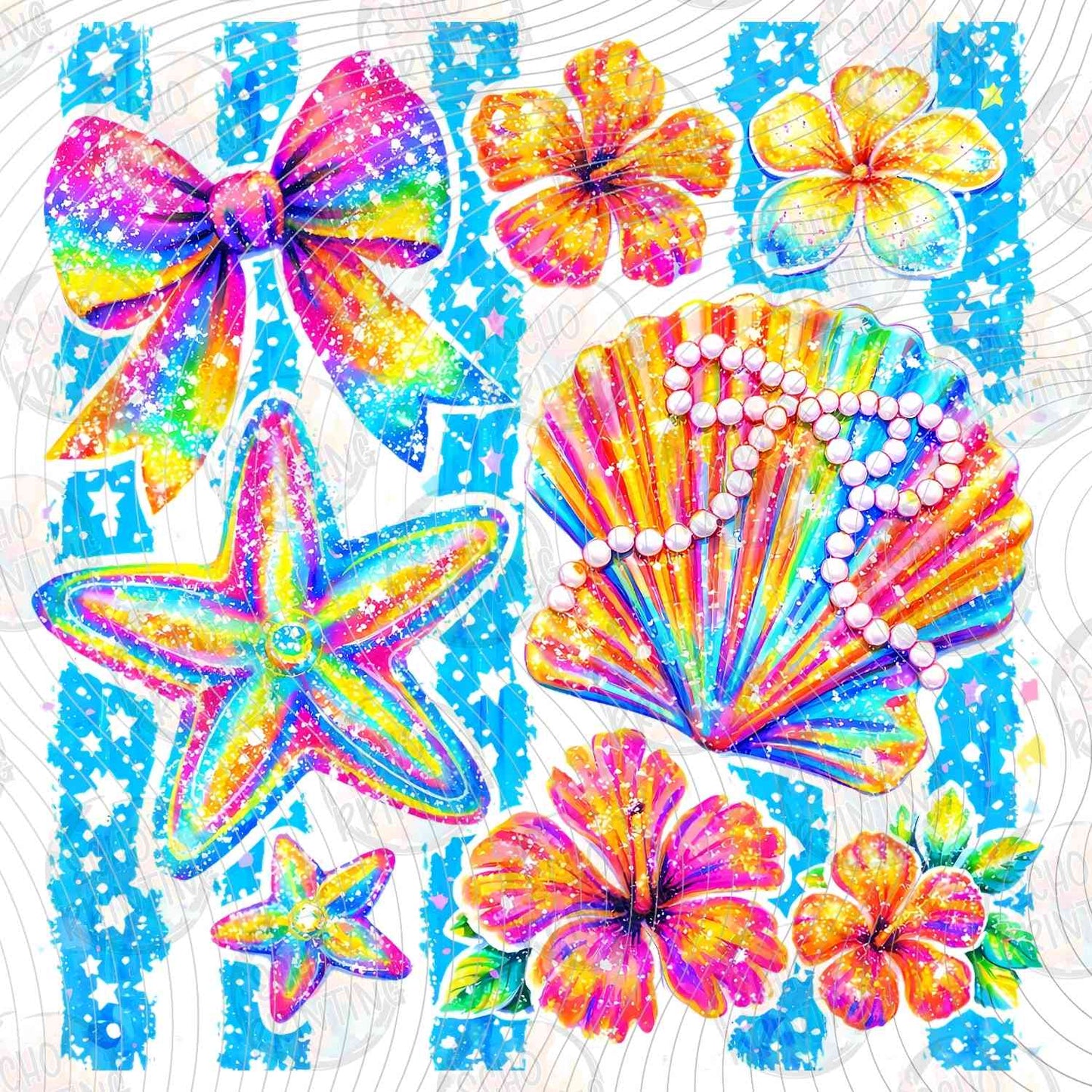 SMRG 898 - TROPICAL SEASHELLS AND STARFISH WITH BOWS
