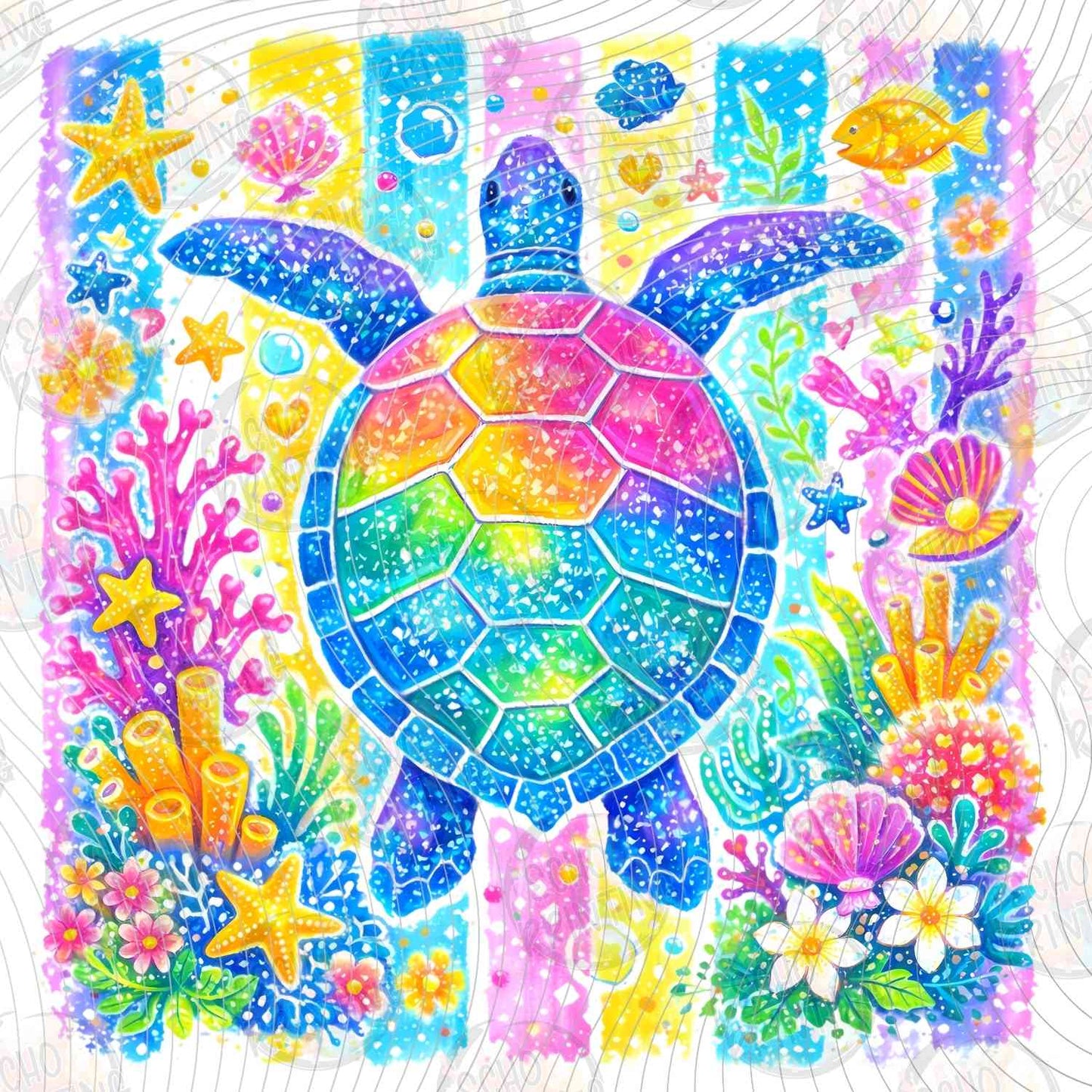 SMRG 901 - TIE DYE SEA TURTLE ON BLUE STRIPES