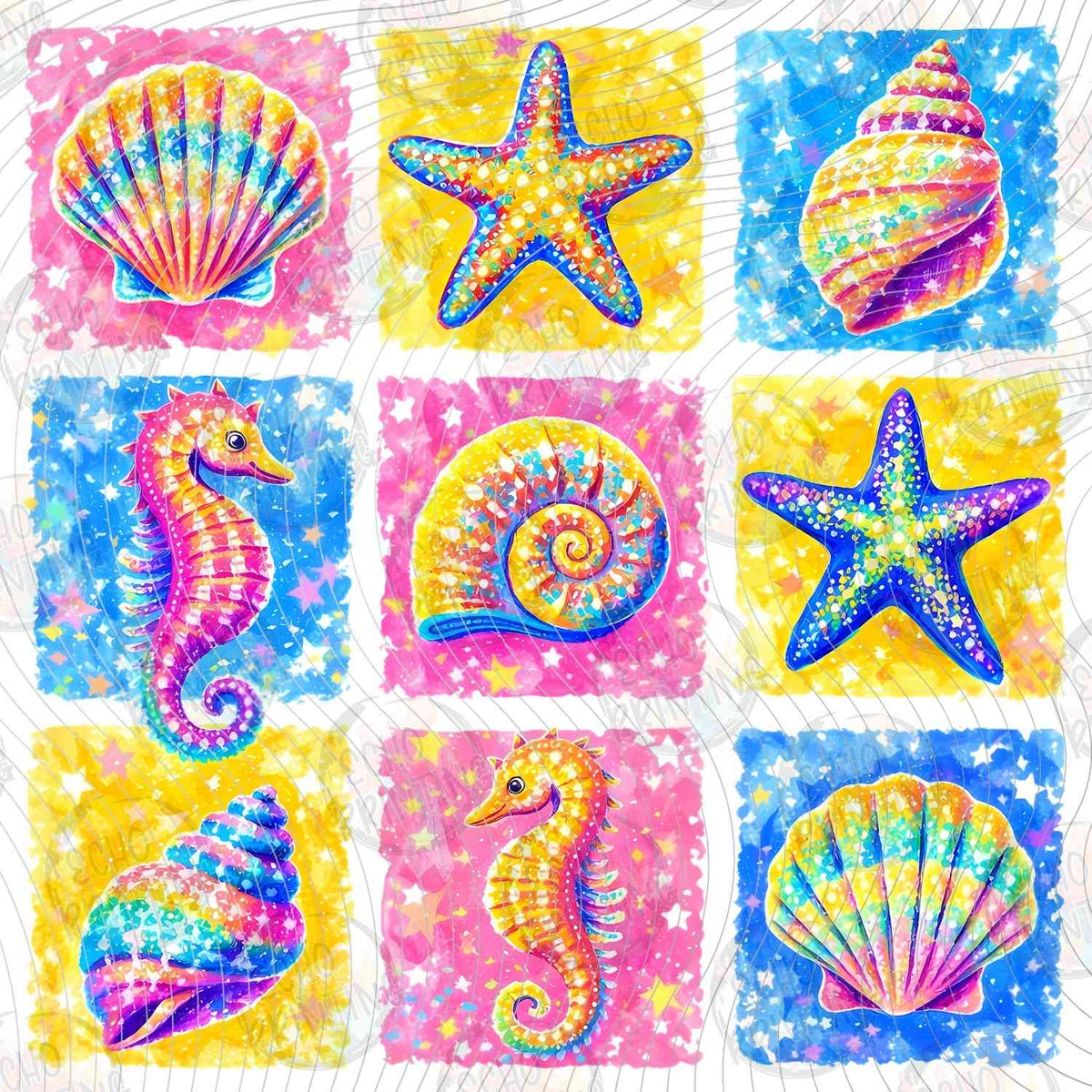 SMRG 904 - TROPICAL SEASHELLS AND STARFISH GRID