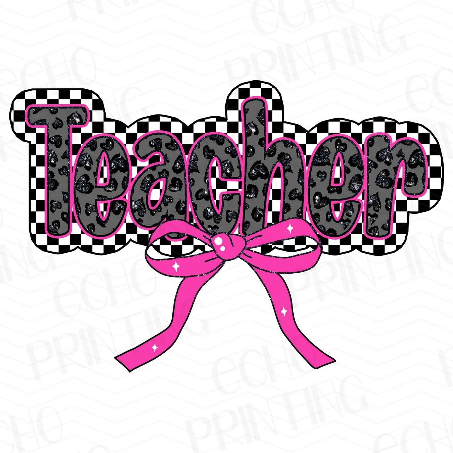 TCHR 262 – PINK BOW CHECKERED TEACHER