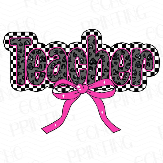 TCHR 262 – PINK BOW CHECKERED TEACHER