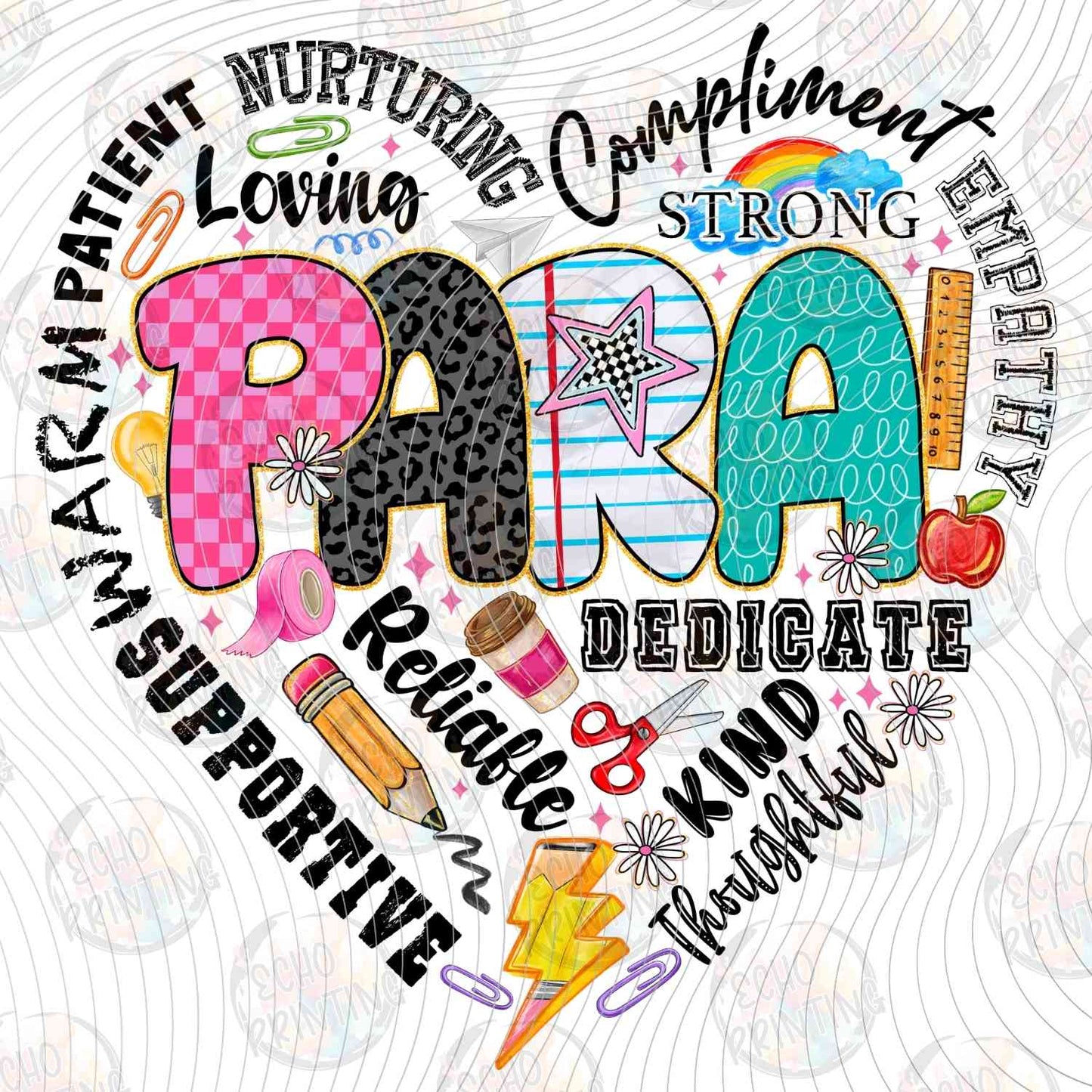 TCHR 473 - PARA TEACHER HEART TYPOGRAPHY WHITE