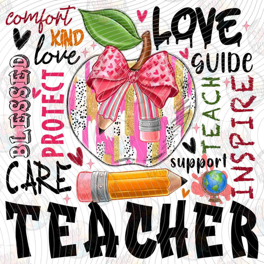 EDCTR 494 - TEACHER HEART WITH PINK BOW AND PENCIL