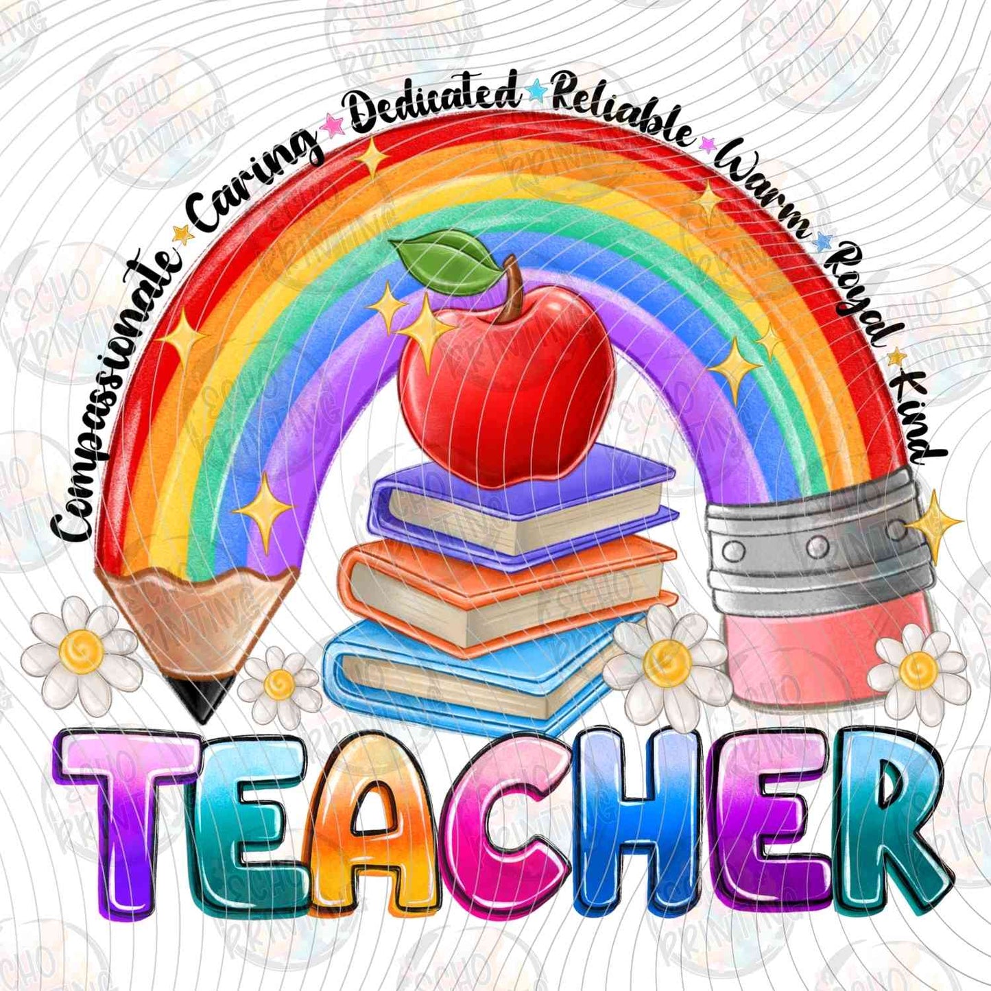 TCHR 507 - TEACHER RAINBOW WITH APPLE AND BOOKS
