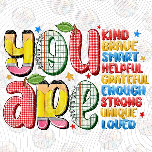 TCHR 520 - YOU ARE KIND BRAVE HELPFUL COLORFUL TEXT