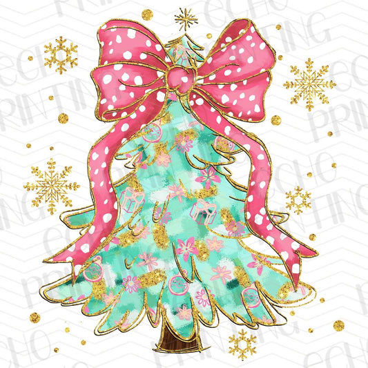 WNXM 15 – PINK RIBBON TREE WITH GOLD STARS HOLIDAY ART