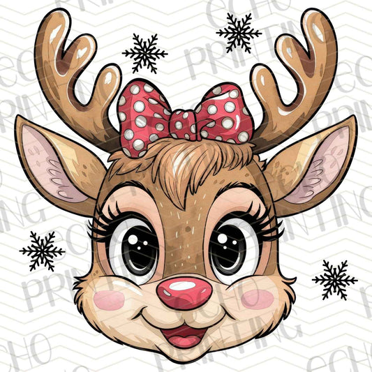 WNXM 173 – GIRLY REINDEER FACE WITH POLKA BOW