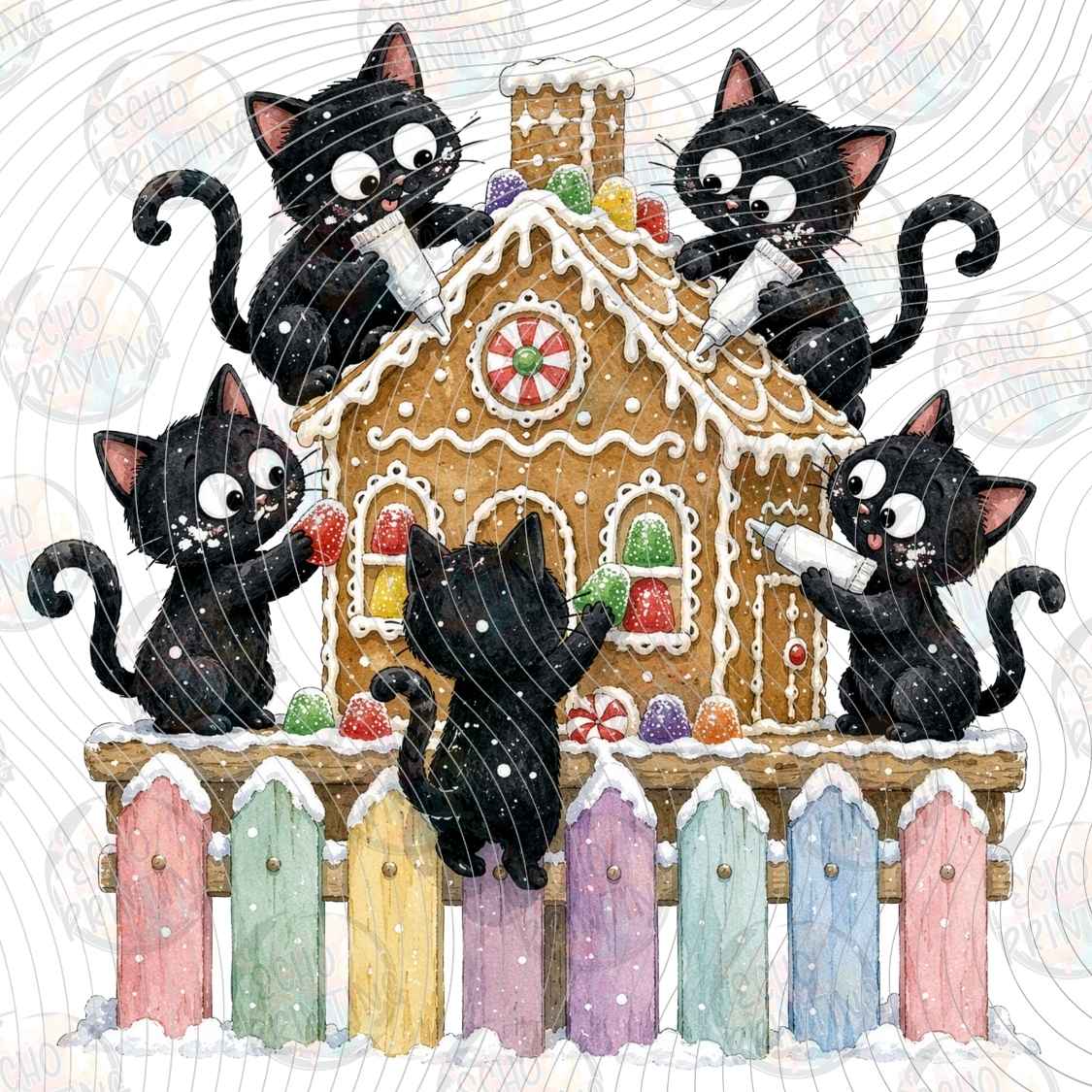 WNXM 3589 - GINGERBREAD HOUSE BLACK CATS