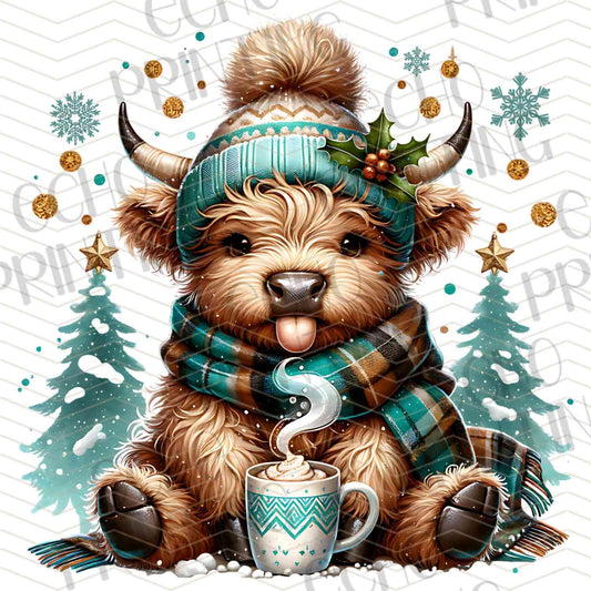 WNXM 586 – HIGHLAND COW BLUE SCARF CHRISTMAS