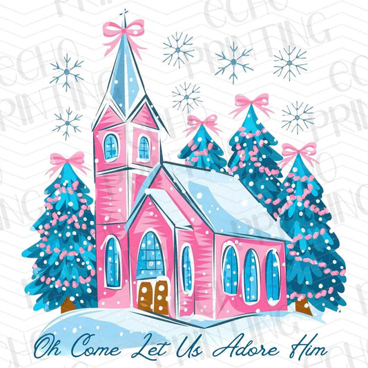 WNXM 68 – PINK CHURCH IN SNOW WITH ADORATION TEXT