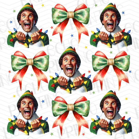 WNXM 72 – FUNNY FACE REPEAT PATTERN WITH GREEN HOLIDAY BOWS
