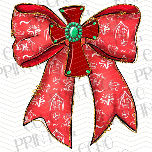 WNXM 804 – RED RIBBON WITH EMERALD CENTER BOW