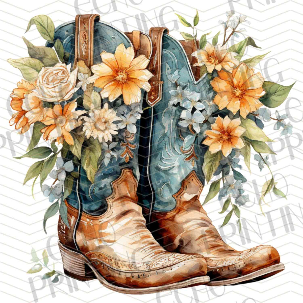 WSTNG 178 - BLUE FLORAL COWBOY BOOTS
