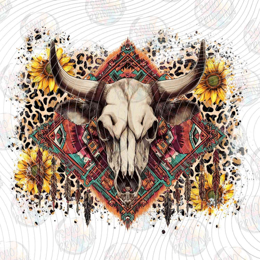 WSTNG 233 - BULL SKULL WITH SUNFLOWERS AND LEOPARD PRINT