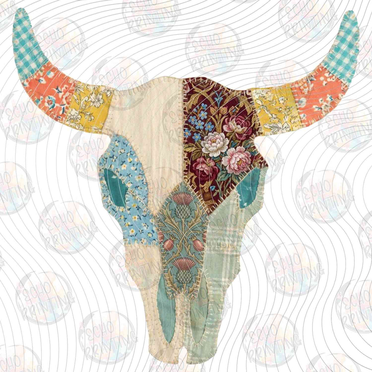 WSTNG 242 - PATCHWORK QUILT BULL SKULL