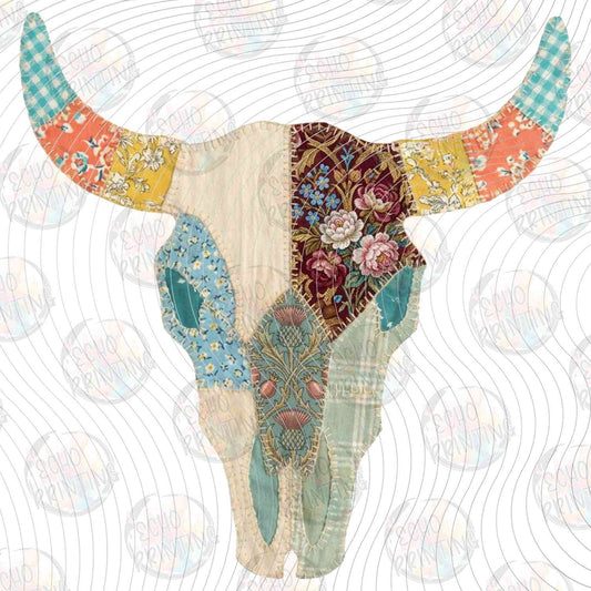 WSTNG 242 - PATCHWORK QUILT BULL SKULL
