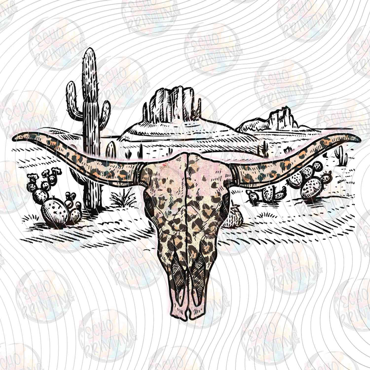 WSTNG 255 - WESTERN LANDSCAPE WITH BULL SKULL