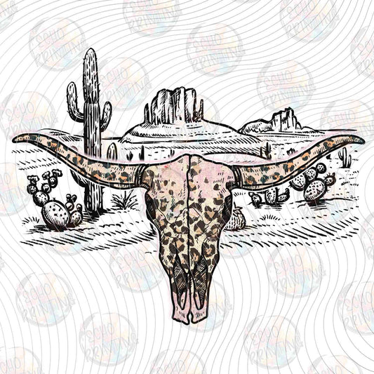 WSTNG 255 - WESTERN LANDSCAPE WITH BULL SKULL