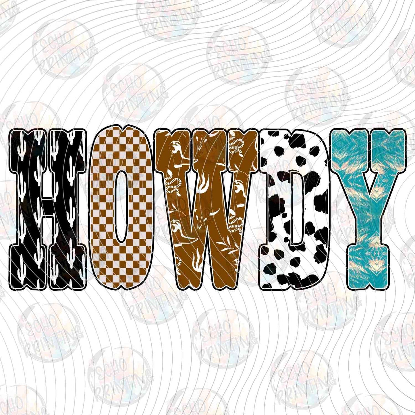 WSTNG 262 - HOWDY COWHIDE AND TURQUOISE LETTERS
