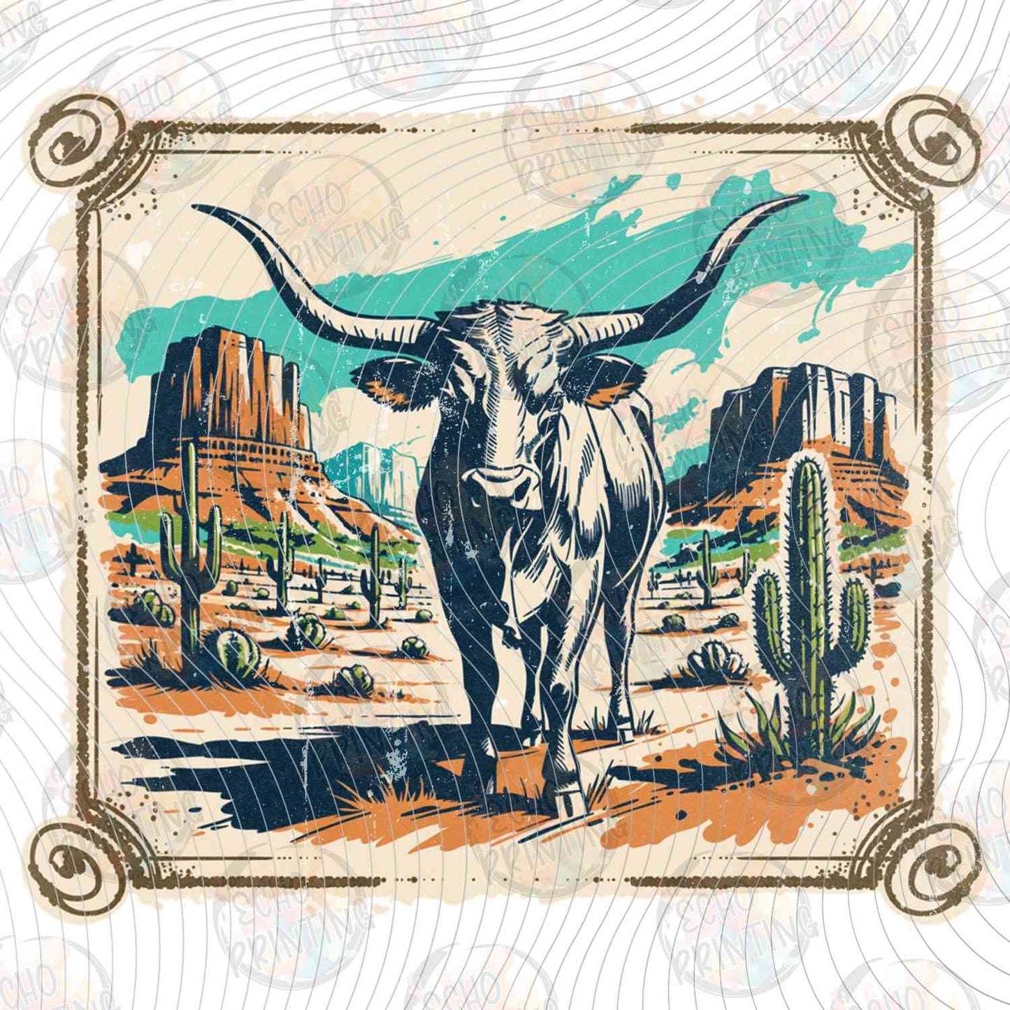 WSTNG 268 - LONGHORN STEER DESERT SCENE